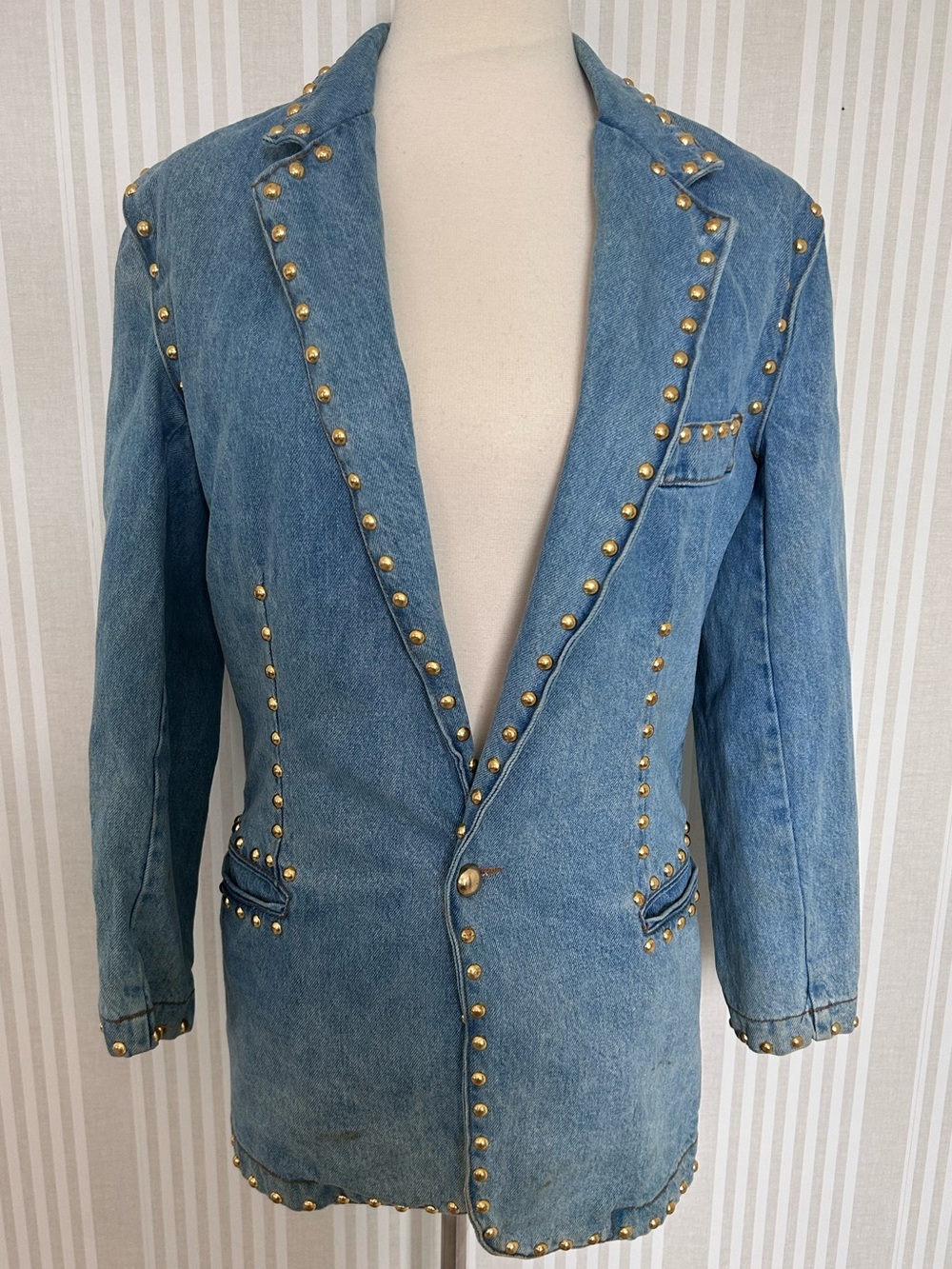 Vtg Cache Denim Gold Studded Blazer 1980s Women’s Size Small Made In USA